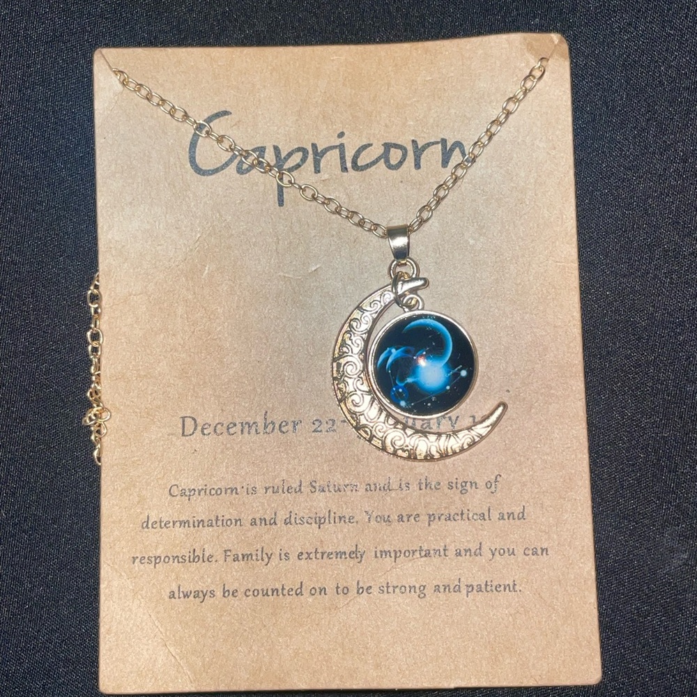 Gold Capricorn Moon Pendant Necklace